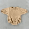 thumbnail image 4 of QIbmong Newborn Infants Cotton Romper Long Sleeve Crew Neck Soft Outwear Bodysuit Casual Pull on Snap Button Fall Winter Clothes(6-9 Months,Khaki), 4 of 6