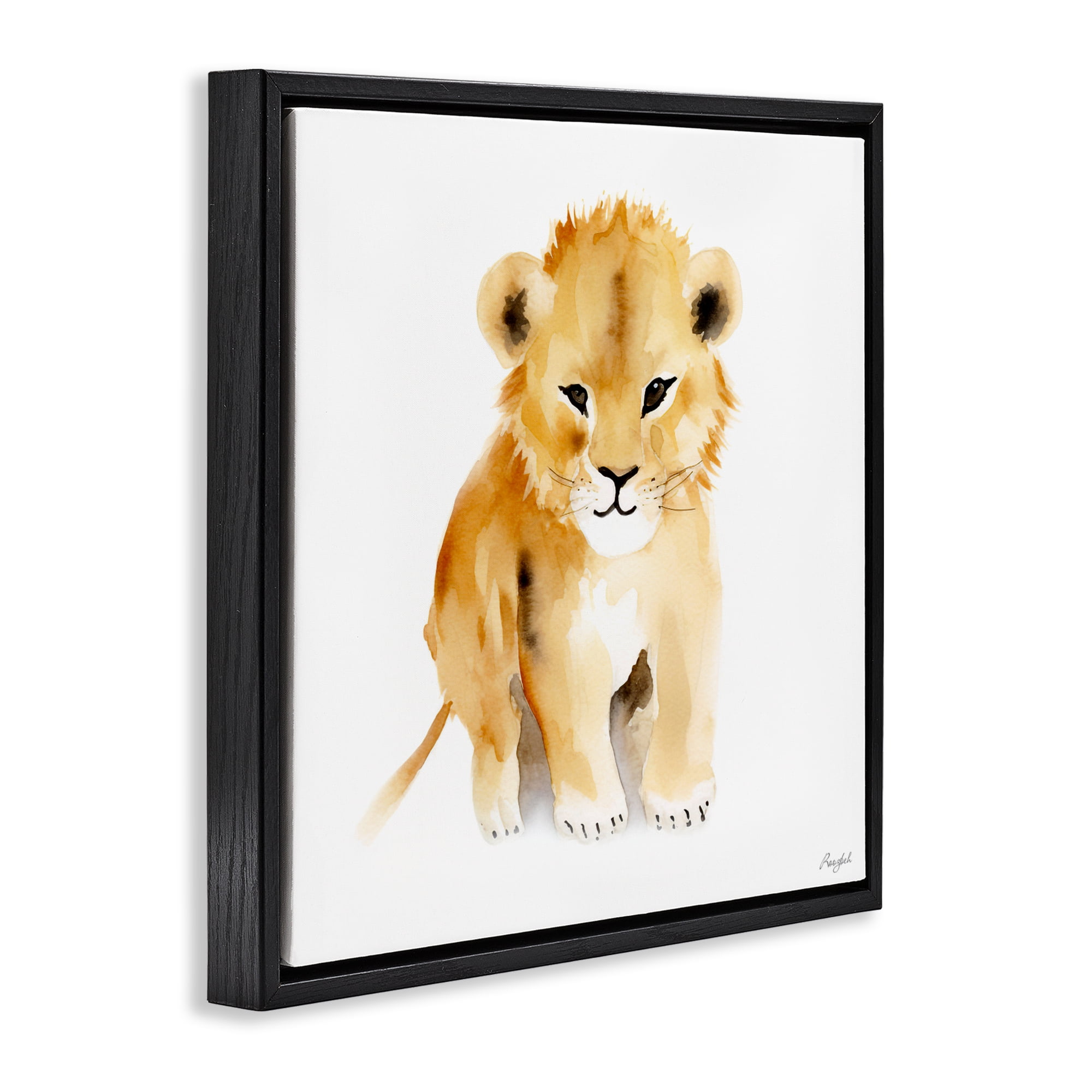 Stupell Industries Minimal Lion Cub Black Framed Floater Canvas Wall Art, design by Roozbeh
