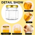 thumbnail image 6 of 30 Pack Mini Glass Honey jars-1.5 oz，Mini Hexagon Glass Honey Jars with Wooden Dippers - Gold Lid, Bee Pendants, Rope & Ribbon Accents - Perfect for Wedding Favors, Party Favors, Dishwasher Safe, 6 of 7