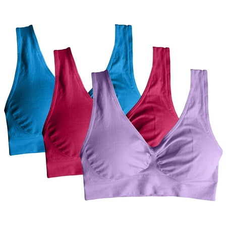 Quealent 3 Pack Maternity Nursing Sleep Bra Breastfeeding Cotton Bralette (Purple M)
