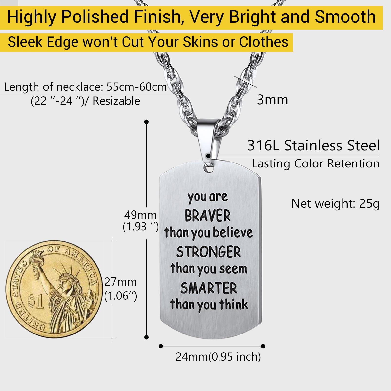 Sterling Silver Large Military Dog Tag Pendant Necklace w/ Ball Chain –  81stgeneration