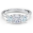 thumbnail image 3 of Gem Stone King 14K White Gold White Moissanite & Sky Blue Aquamarine 3-Stone Engagement Ring | 1.00 Cttw | Round 5MM and 4MM | Three Stone Wedding Anniversary Promise Ring for Women (Size 6), 3 of 6