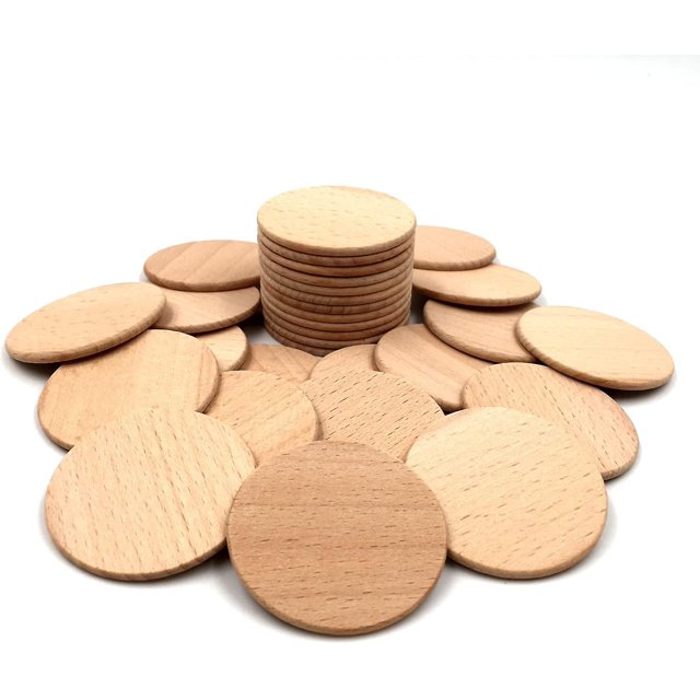 Rodajas de madera de haya natural de 2.0 in, 30 piezas de monedas de madera maciza de 5 cm sin terminar, fichas redondas para proyectos de manualidades, manualidades, adornos