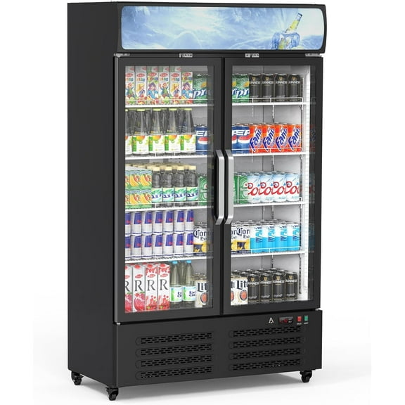25 Cu. Ft. Commercial  Display Fridge Merchandiser Upright Beverage Cooler, Double Glass Door Fridge with LED Light, for Wine Soda