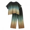 thumbnail image 6 of TaTaai Two Piece Sets for Women Solid Short Sleeve Top Wide Leg Pants Gold Foil Trim Casual Summer Outfits, 6 of 7
