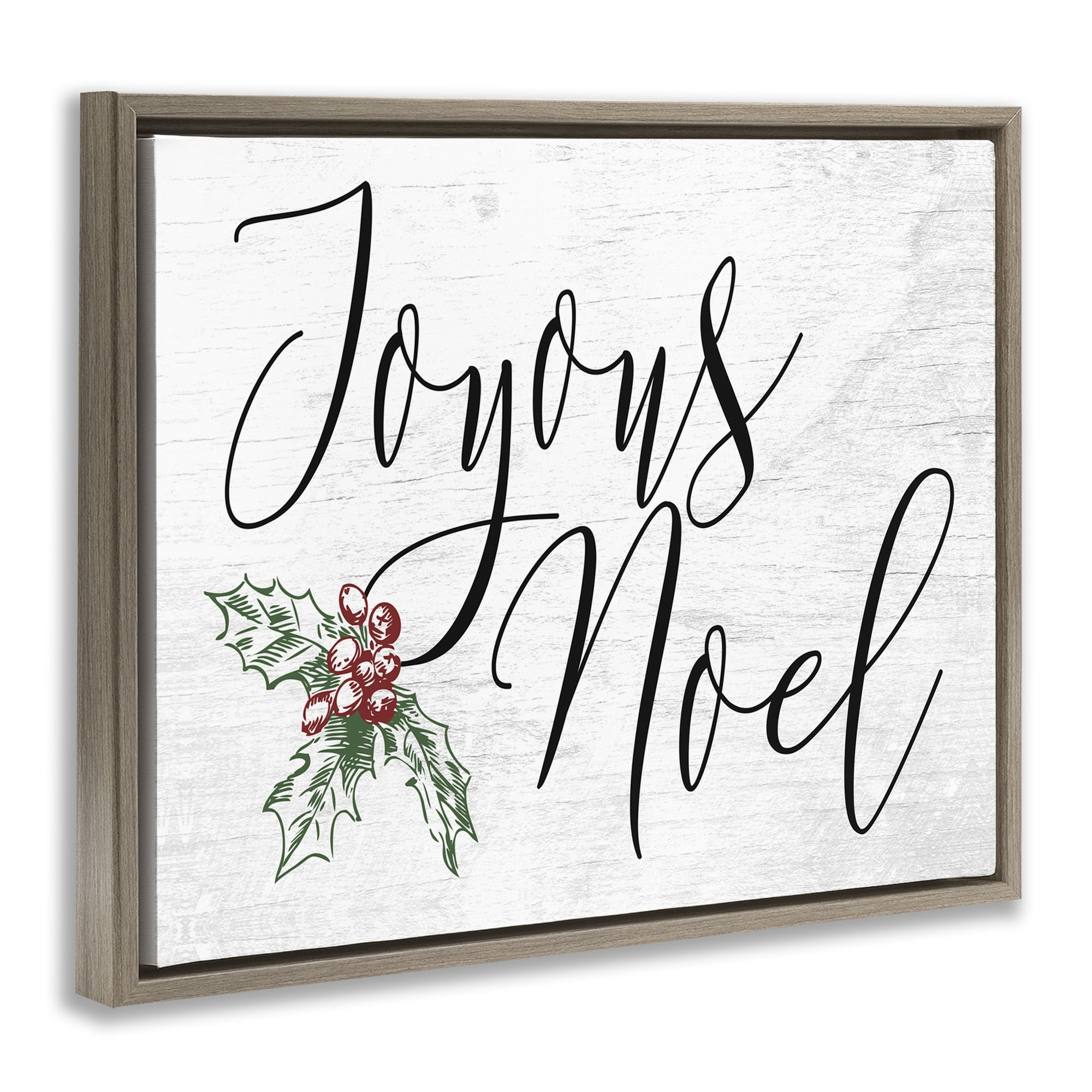 Stupell Industries Joyous Noel Christmas Botanicals Holiday Painting Brown Floater Framed Canvas Art Print Wall Art, 31 x 25