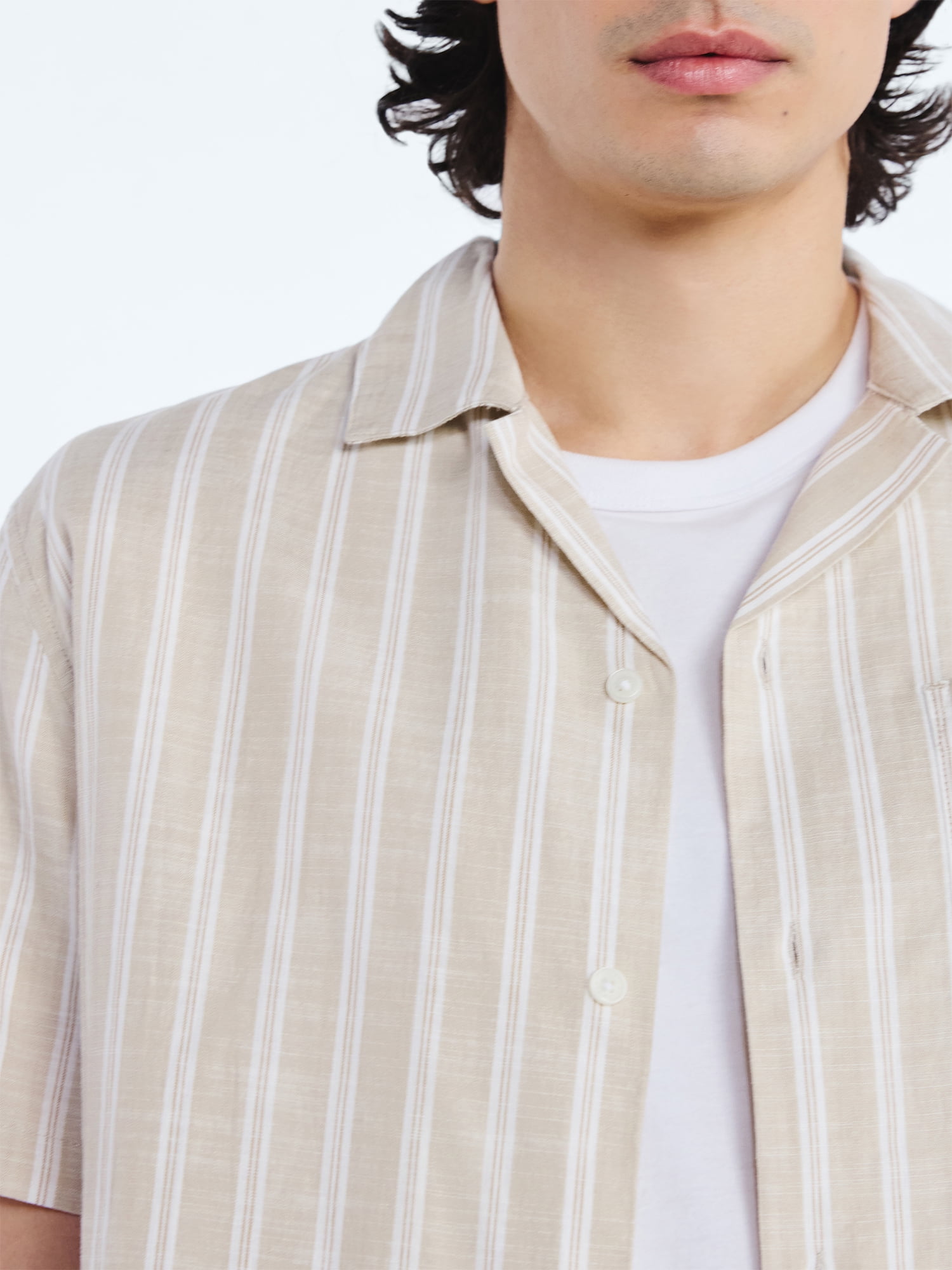 Free Assembly Men's Striped Cotton Camp Shirt with Short Sleeves, Sizes S-3XL