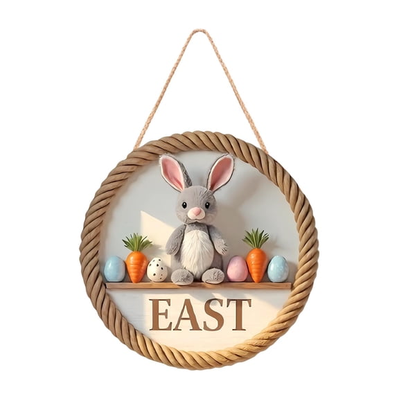 SUSHANG Hand Painted Easter Wooden House Doorplates with Cute Bunny Design - Rustic Round Doorplates for Festive Atmosphere, Idyllic Spring Decoration, Gift Idea
