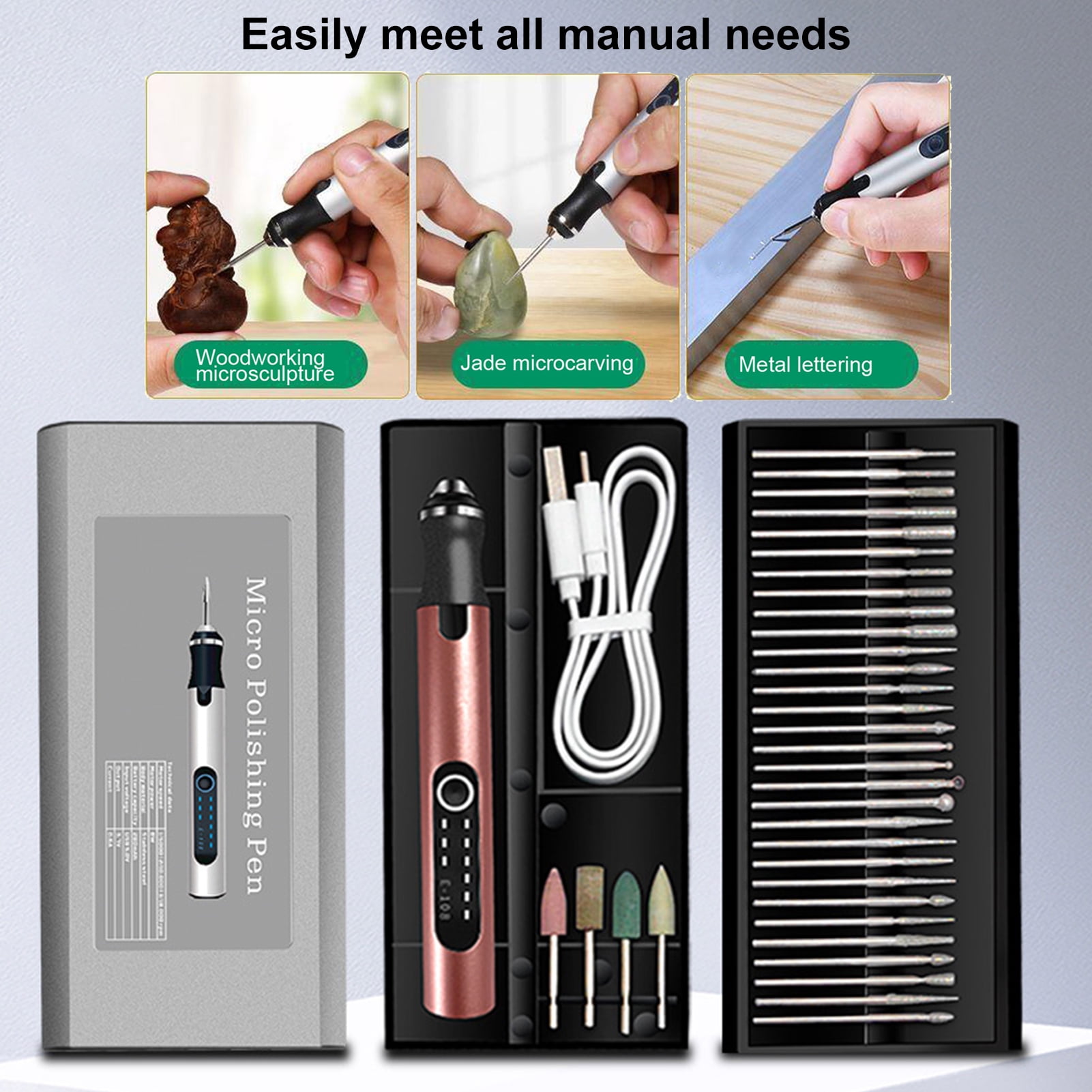 Yesbay Electric Grinder Engraving Pen Cordless Rotary Engraver Pen for Metal Wood Glass Crafts And Plastic USB Rechargeable Engraving Machine Kit Etcher Tool