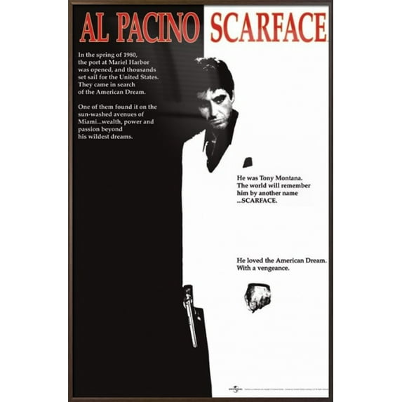 Scarface - Framed Movie Poster / Print (Regular Style / Al Pacino Is Tony Montana) (Size: 24" x 36")