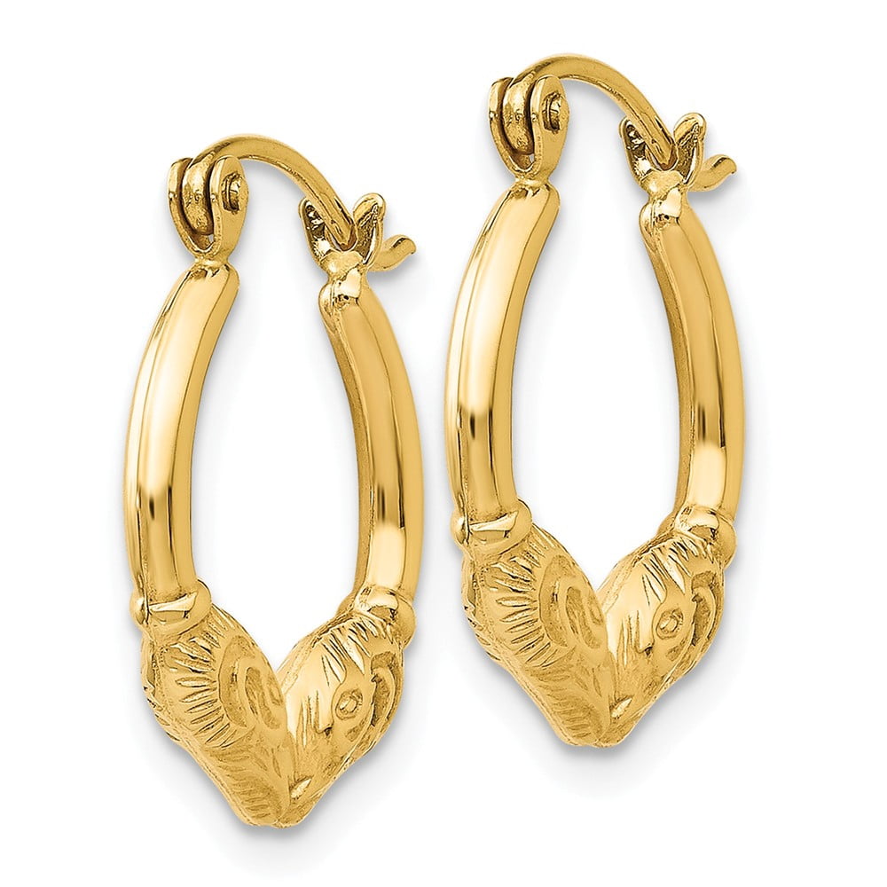 Real 14kt Yellow Gold Ram Head Hoop Earrings; for Adults and Teens; for Women and Men