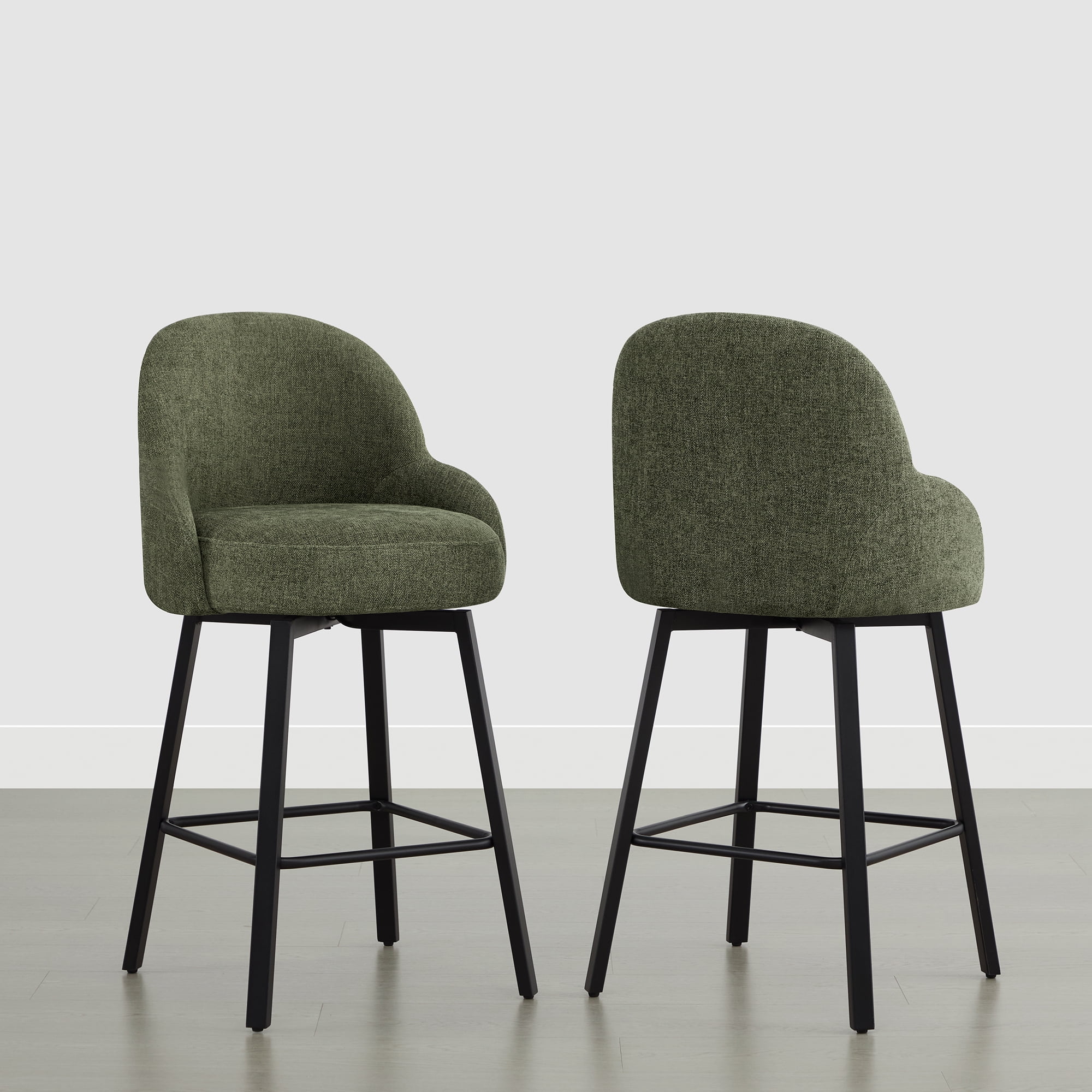 Spruce & Spring Counter Height Swivel Bar Stool with Upholstered Seat and Footrest Set of 2, Moss green