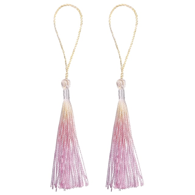 Unique Bargains 2Pack 5' Silky Bookmark Tassels with Loop for DIY Craft Accessory, Yellow/Pink