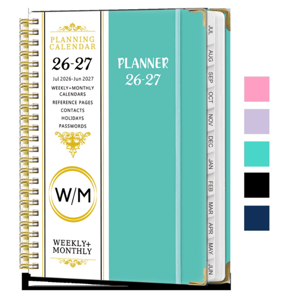 Bxaolu Planner 2027, Weekly and Monthly Calendar Planner Book with Tabs, Spiral Schedule Agenda A5 Notebook for Office, Work(Green)