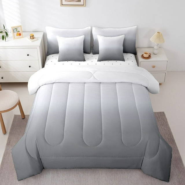 YST Ensemble de Douillette Dégradé Gris Ombré Literie 7 Pcs Lit en Sac, Format Simple