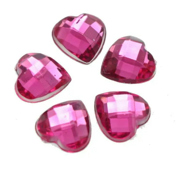 EOEMY 100 Hot Pink Acrylic Faceted Heart Flatback Rhinestone Gems 12X12mm No Hole