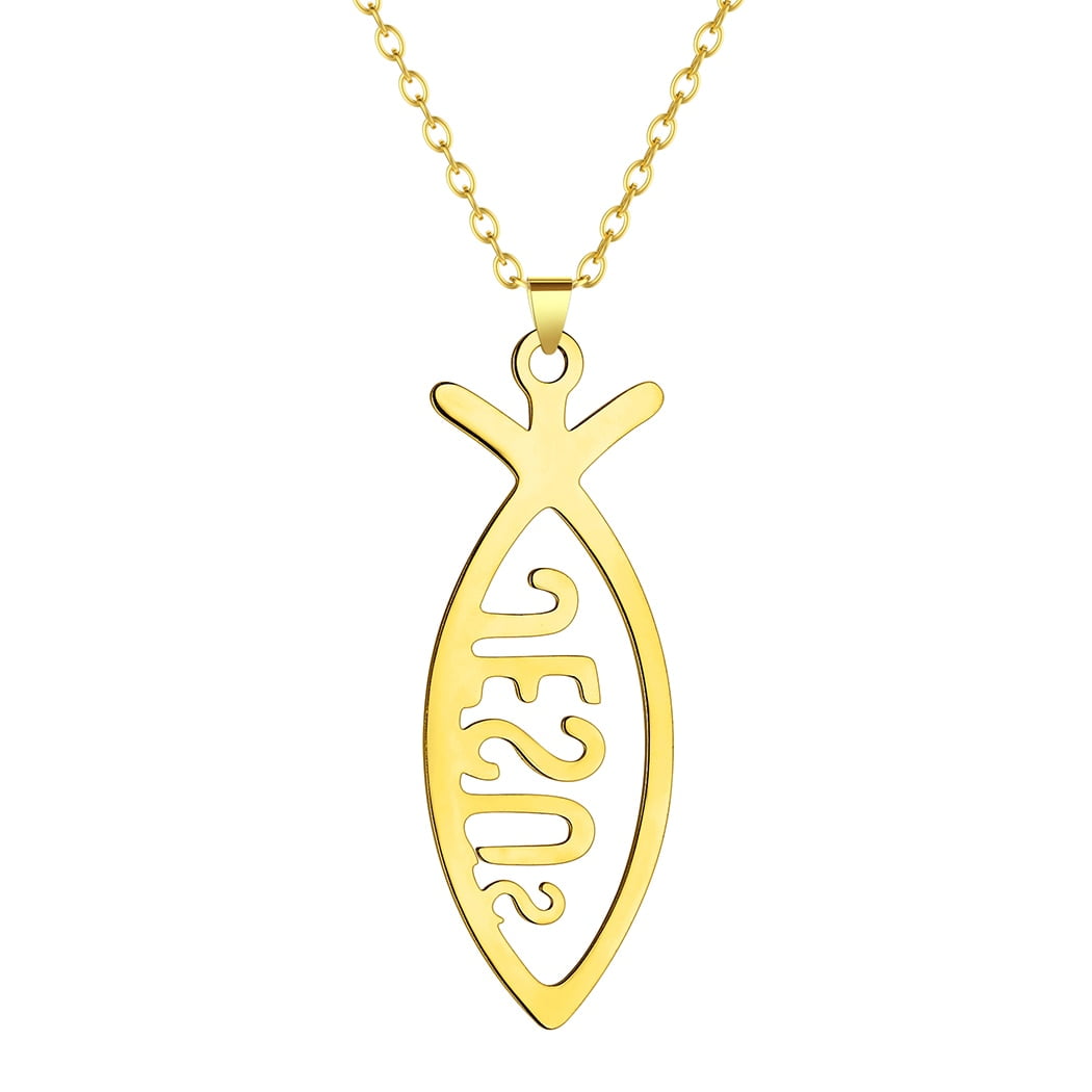 Christian Jesus Fish Necklace For Women Men Stainless Steel Chains