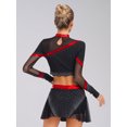 thumbnail image 6 of TiaoBug Women's 2 Piece Cheerleading Outfits Long Sleeve Crop Tops & Dance Skirt Set for Musical Rave Party Red S, 6 of 7