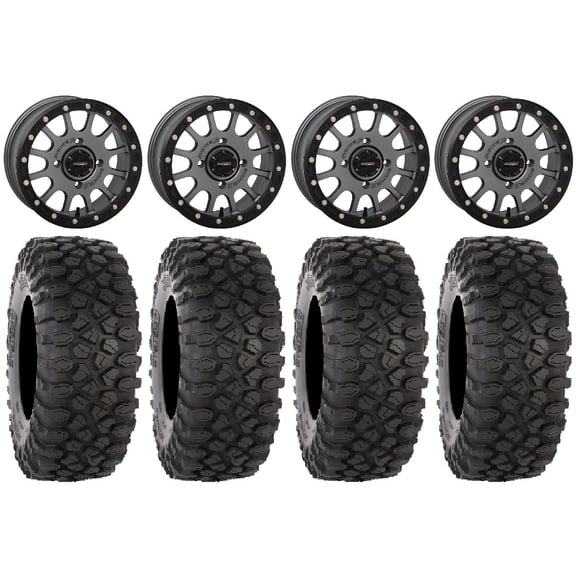 System 3 SB-5 Grey 14" Wheels 32" XC450 Tires Kawasaki Mule Pro FXT