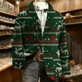 thumbnail image 2 of oelaio Men's Christmas Blazer Ugly Xmas Printed Long Sleeve Notched Lapel 2 Button Suit Jacket Holiday Party Outfit Dark Green XXXXL, 2 of 8