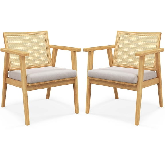 Costway Mid Century Modern Accent Chairs Set of 2 with Breathable Rattan Back Dining Room