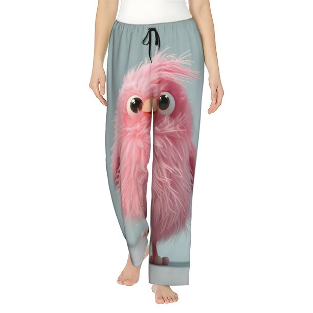 Fotbe Adorable Pink Fluffy Birds Pantalones de Pijama para Mujer, Pantalones de Dormir, Pantalones Pj con Cordón y Bolsillos-Medium
