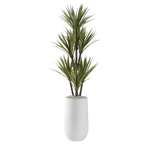 52" Yucca Tree in Small Round White Planter