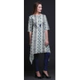 thumbnail image 2 of Bimba Blue Ikat Shibori Indian Tunic Tops For Girls Printed Casual Top For Women Ethnic Kurti Large, 2 of 6