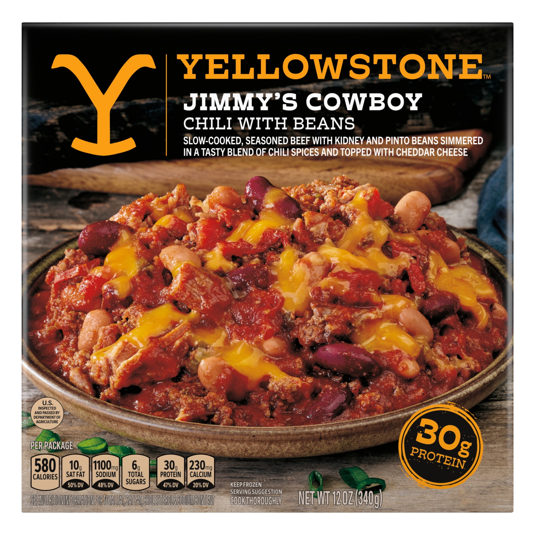 Yellowstone Beef Chili with Beans Frozen Meals for One, Microwave Meal Protein Dinner, 12 oz (Frozen)