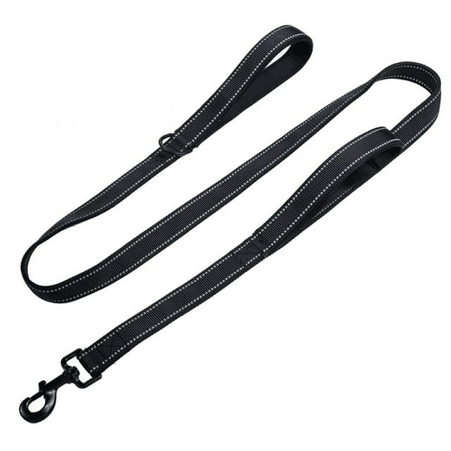 MasteelfCA Reflective Nylon Double Handles Dog Training Leash Heavy Duty Durable Walking Lead for Large and Medium Dogs (Black)