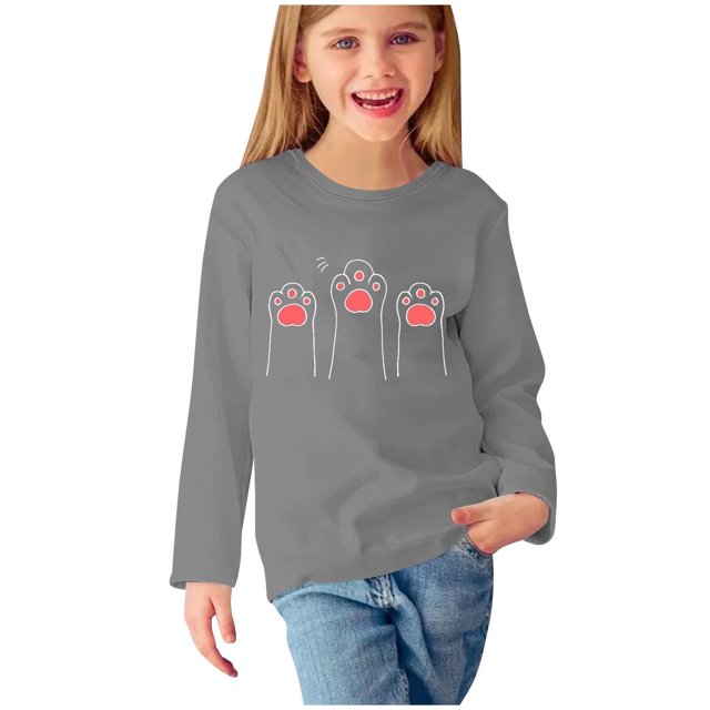 Robe à Manches Longues, Chemises à Manches Longues pour Filles avec Imprimés, Col Rond Mignons, Blouses Décontractées Habillées, Vêtements pour Filles