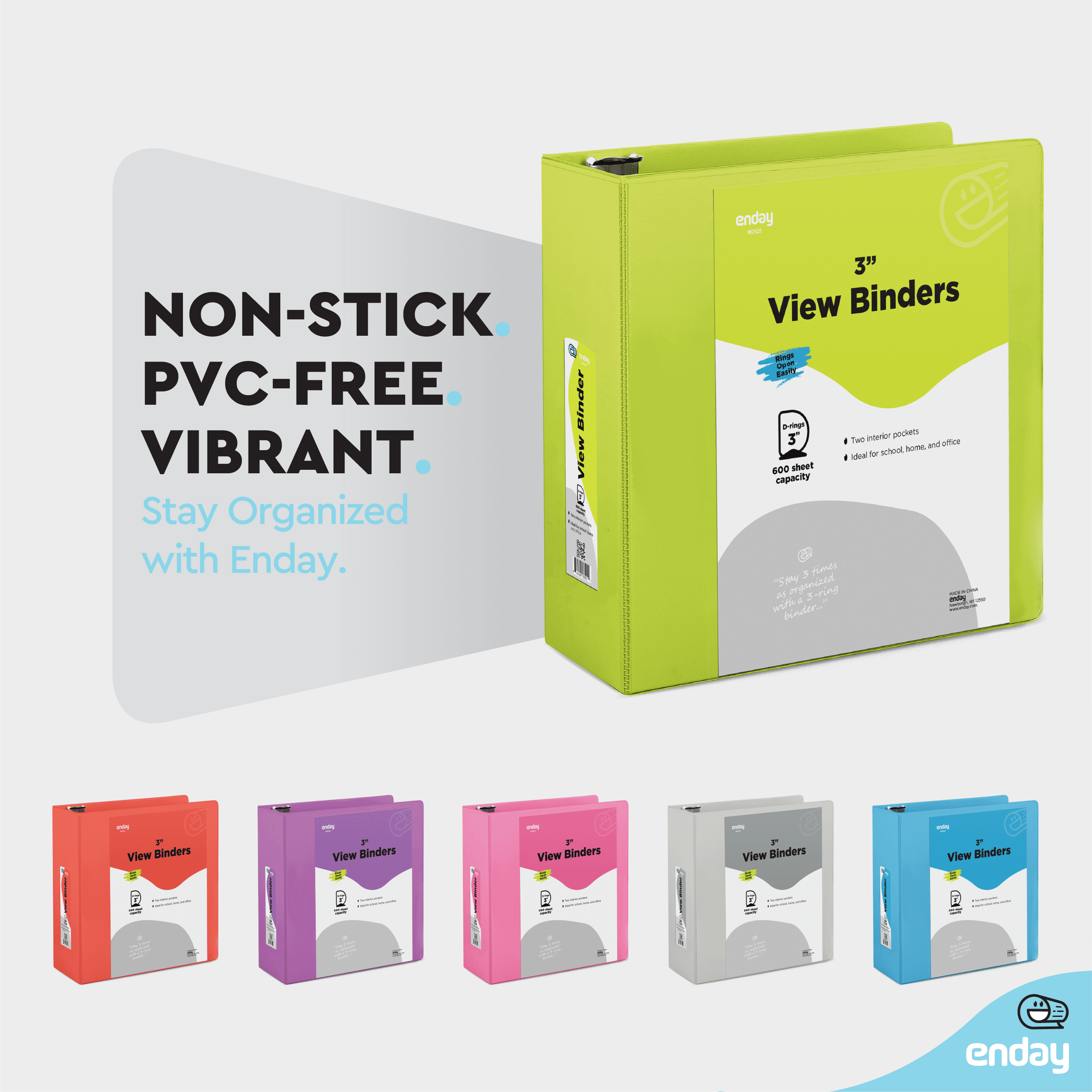 Enday 3 Inch Binder 3 Ring Binders with Pockets for Home, Office, School Supplies Organization, Multicolor 6 Pc