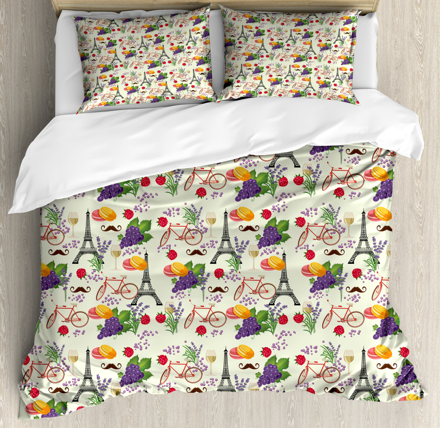 European Duvet Cover Set, French Themed Paris Must Have Macarons Wines