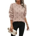 thumbnail image 2 of Women'S Polka Dots Sweaters Long Sleeve Round Neck Knitted Pullover Tops Pink XL, 2 of 7