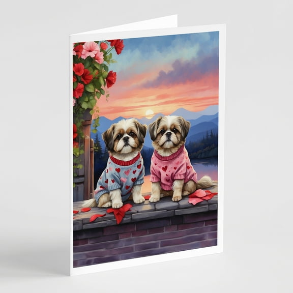 Shih Tzu Two Hearts Greeting Cards Pack of 8 7 in x 5 in