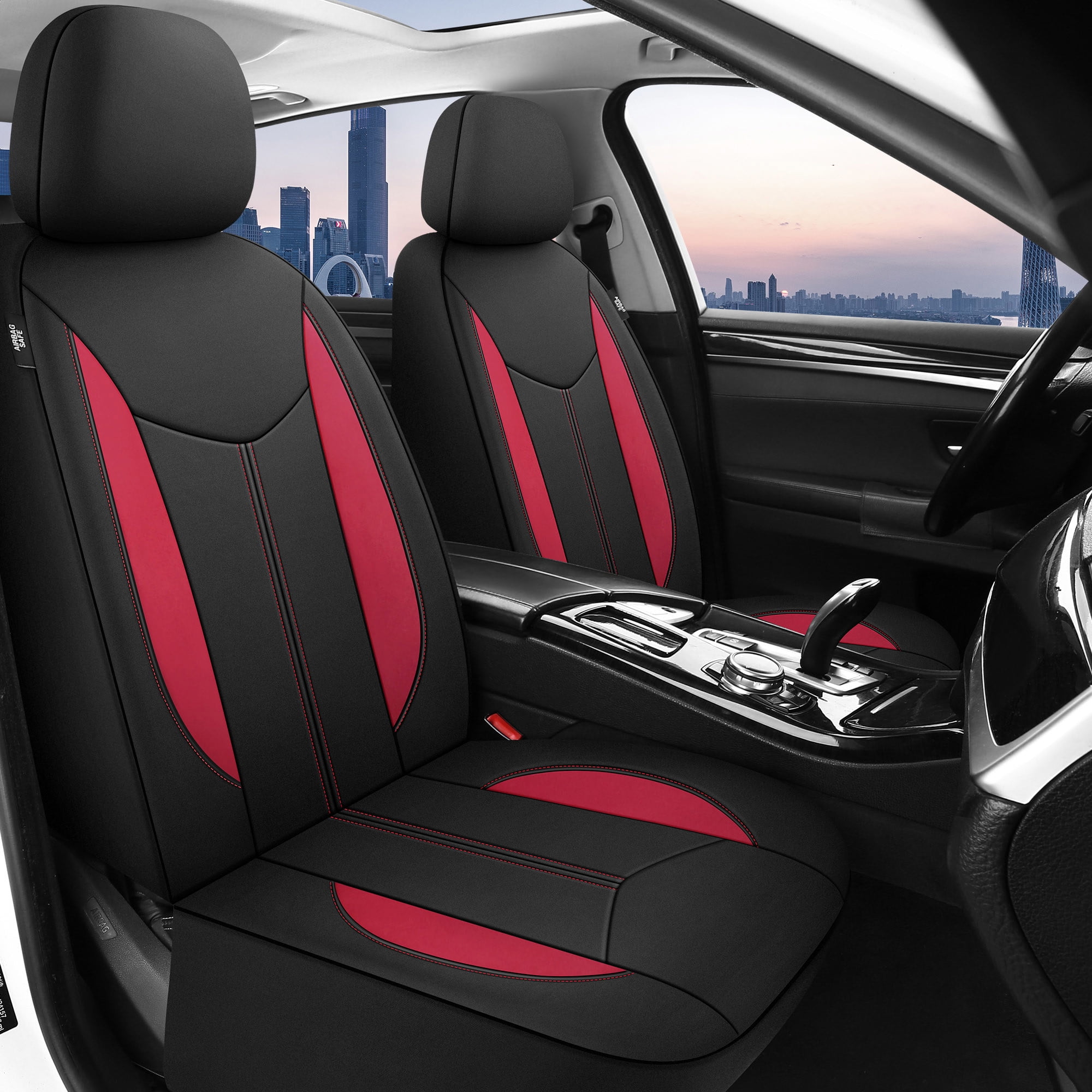 CAROMOP Neoprene Car Seat Cover 2 Front Seats, Waterproof Seat Covers for Cars, Universal Fit for Most Car Interior Covers-Sedan Truck SUV(Black/Red)