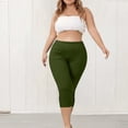 thumbnail image 5 of XL-5XL Plus Size Capri Leggings for Women Tummy Control Capri Yoga Pants High Waisted Stretchy Mid-calf Length Pull on Tights Jegging Army Green XL, 5 of 7