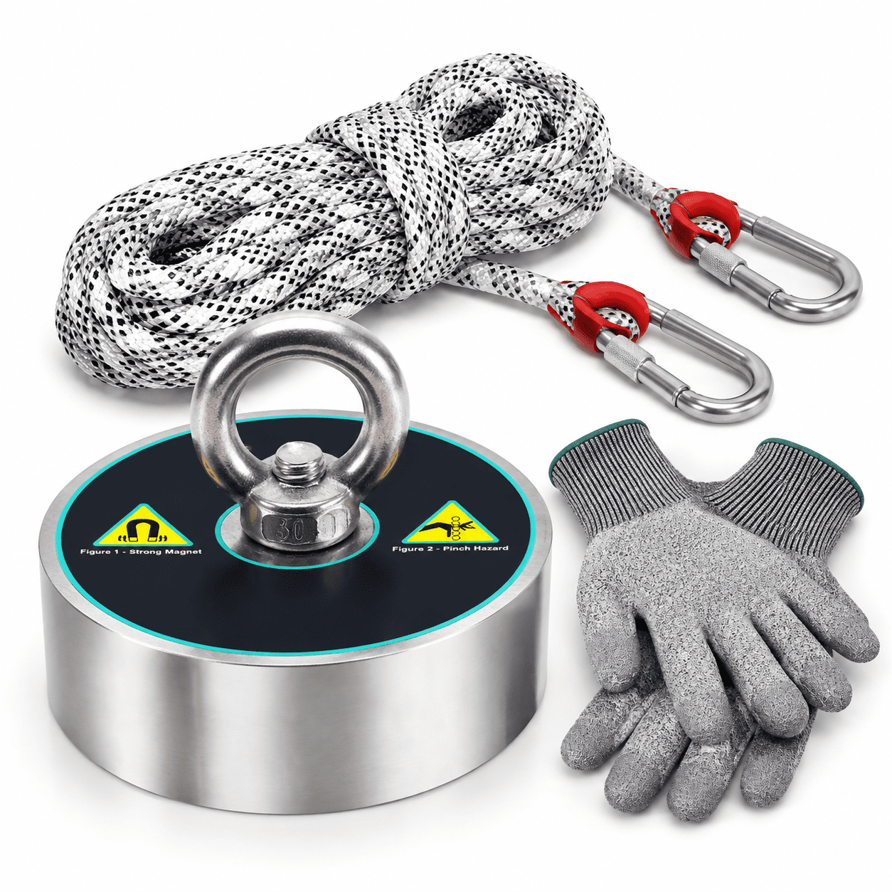 3000lbplete 360 Degree Fishing Kit | Includes Strong 360 Neodymium N52s Durable 8mm 65ft Rope Carabiner And Gloves.