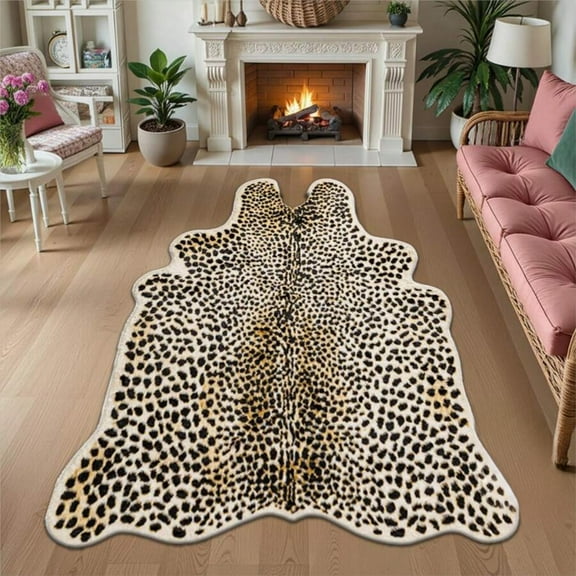 Leopard Print Velvet Area Rug/Carpet/Runner - Non-Slip Backing, Machine Washable, Indoor Floor Rug for Homes & Offices, Perfect for Hallways, Entryways, Living Rooms, Dining Rooms, Bedrooms, Kitchens