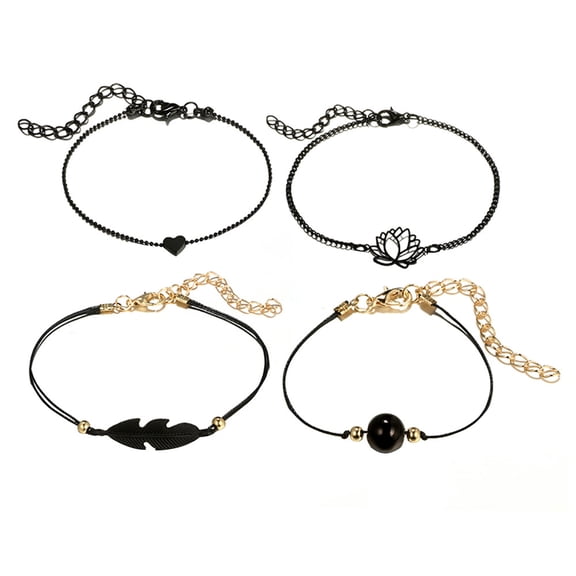 Valentine's Day Gifts for Woman Openwork Ball Leaves Bracelet Four Sets Black