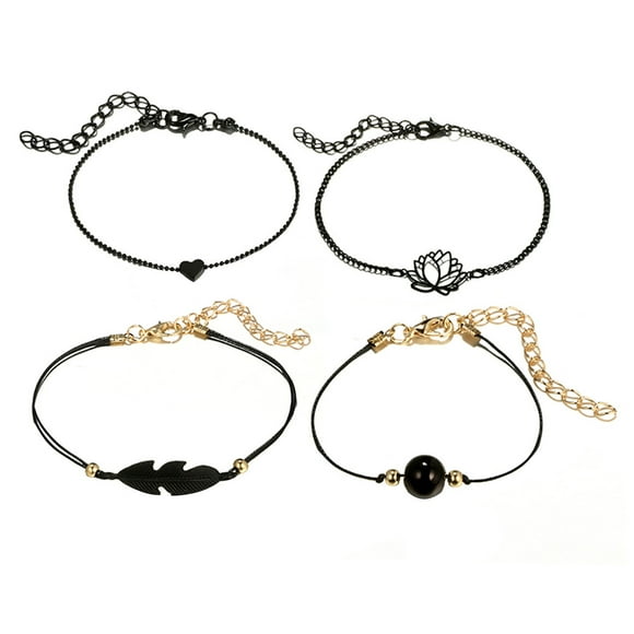 Bmisegm Stylish Openwork Heart Bracelet Sets with Unique Leaf Designs for Trendy Accessory Lovers Bracelets Black