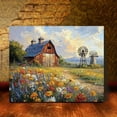 thumbnail image 3 of 1 Piece Farmhouse Flower Field Canvas Wall Art - Vivid Rural Scenery with Windmill, Wildflowers, and Red Barn - Suitable for Living Room, Bathroom, Office Room Decoration Frameless, 3 of 7