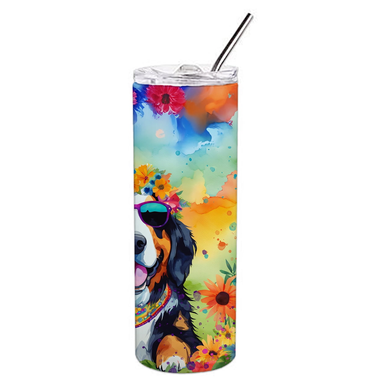Carolines Treasures DAC2458TBL20 3 x 8.25 x 3 in. & 20 oz Bernese Mountain Dog Hippie Dawg Stainless Steel Skinny Tumbler