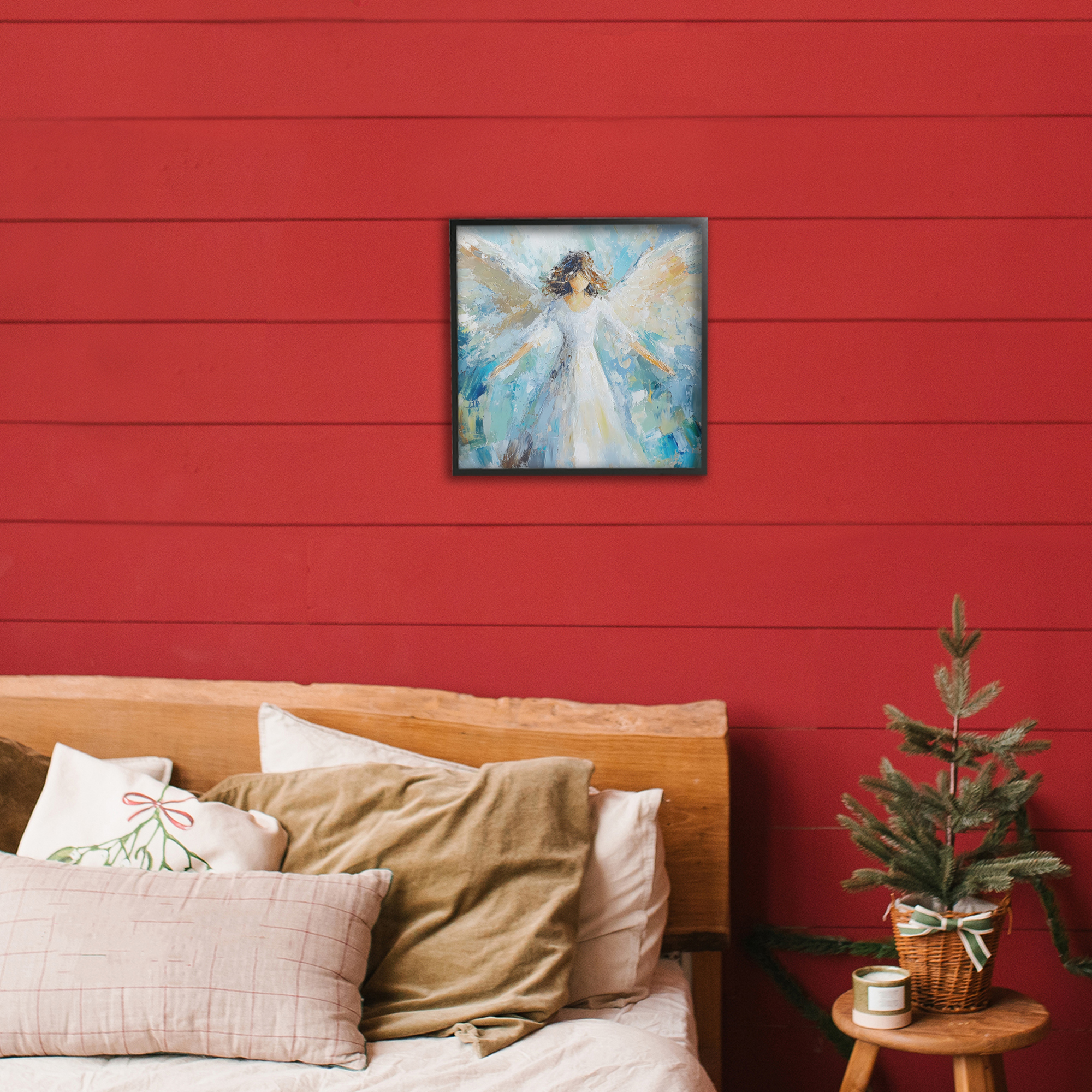 Flying Glory Angel Black Framed Giclee Art, design by Petal Prints Design