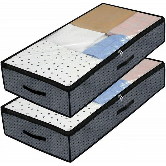 2 X Storage Bags 90L Large Under Bed Storage Bag with Zips 2 Pack with Clear Window for Clothing