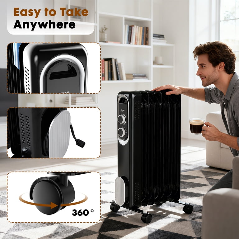 edx 1500W Oil Filled Radiator Space Heater, Black photo 5