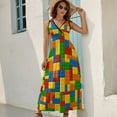 thumbnail image 5 of Colorful Building Bricks Small Plastic Blocks Dress Summer Street Style Bohemia Long Dresses Female Sleeveless Printed Maxi Dress, 5 of 9