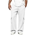thumbnail image 2 of Men's Cargo Wide Leg Sweatpants with Pockets Classic Drawstring Waist Loose Straight Trousers, Soft Knit Casual Daily Sports Pants White XXL, 2 of 8