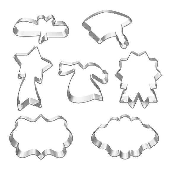 Cookie Cutters for Kitchen Graduation Season Biscuits Direct Selling 7 Piece Set Of School Cake Baking,Silver Kitchen Biscuit Moulds