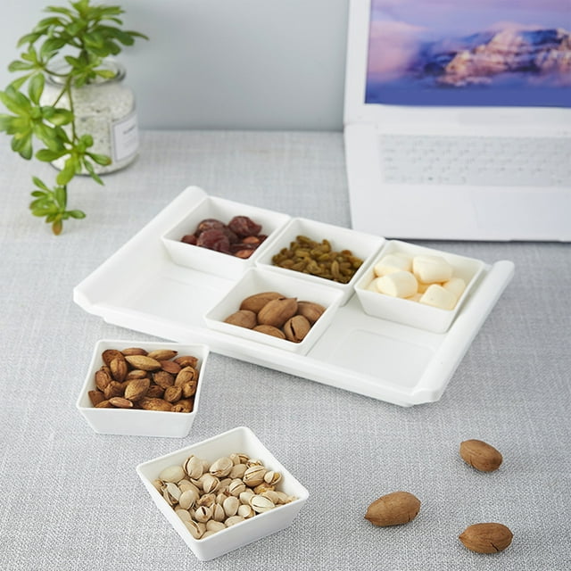Snack Tray, 6 Slot Multi Compartment Serving Organizer, 12.91x8.46x1.57 Inches, Removable Sections, Easy Clean Plastic, for Kitchen, Party, Daily Snacks, Fruit Platter, Ihhxbs